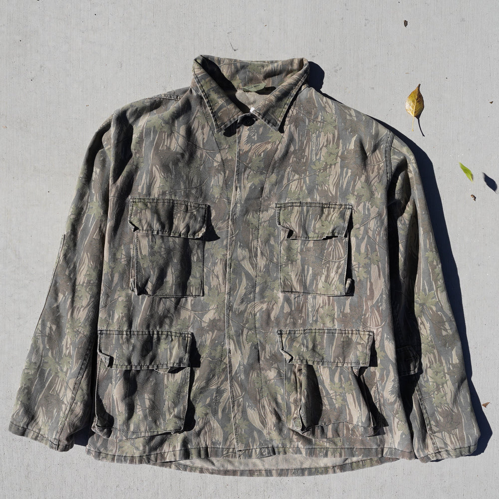 Reworked vintage Shadow Branch camo lightweight jacket – 1980s style, screen printed in Wyoming, handcrafted outdoor apparel from the Vintage Wyoming Gear Collection at West Block Vintage.