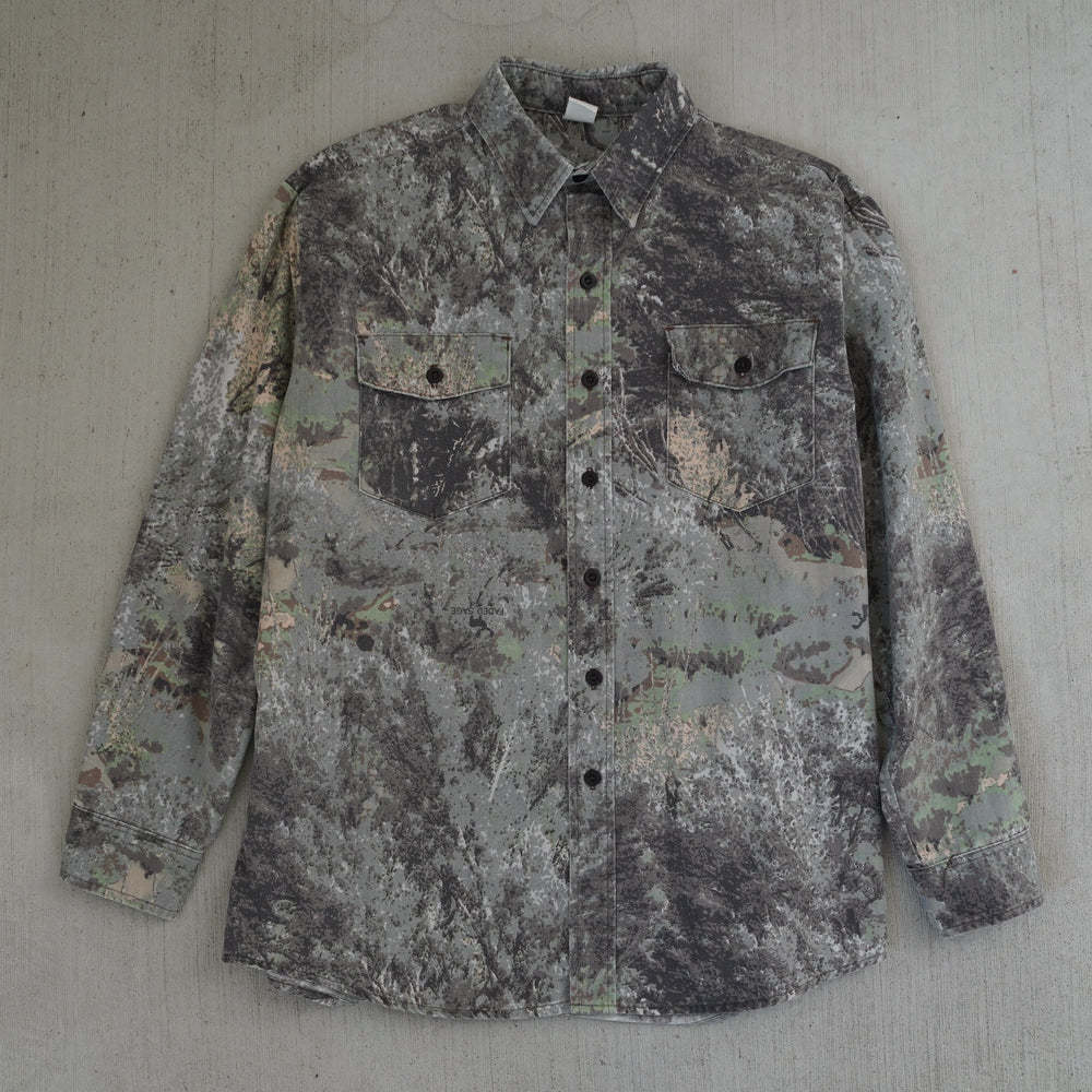 1990s Field Wear Wyoming Sage Brush Camo Shirt – heavy cotton vintage apparel from the Vintage Wyoming Gear Collection at West Block Vintage.
