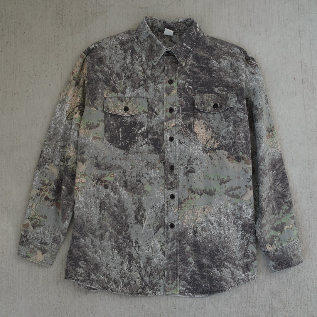 1990s Field Wear Wyoming Sage Brush Camo Shirt – heavy cotton vintage apparel from the Vintage Wyoming Gear Collection at West Block Vintage.