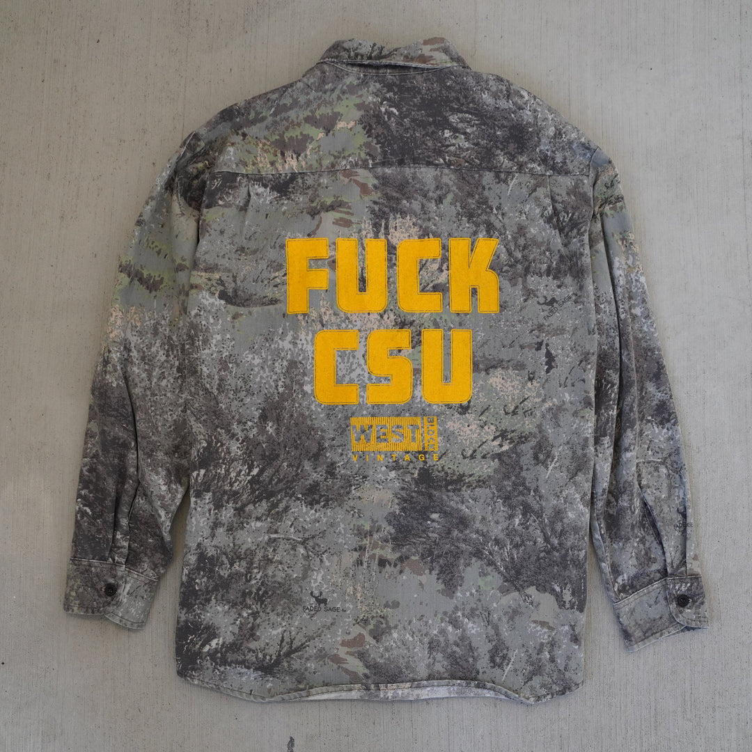 1990s Field Wear Wyoming Sage Brush Camo Shirt – heavy cotton vintage apparel from the Vintage Wyoming Gear Collection at West Block Vintage.