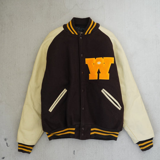 90s Wyoming Cowboys Wool & Leather Letterman Jacket – Large