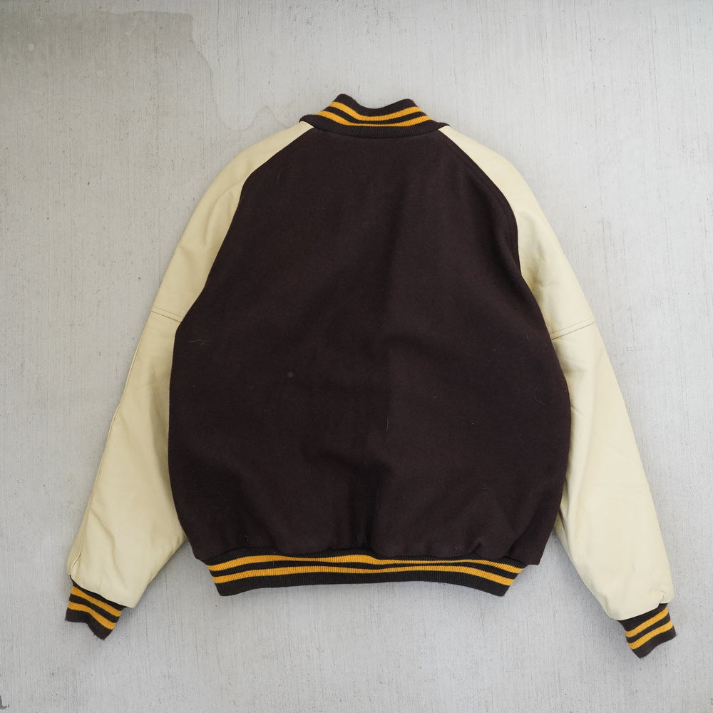 90s Wyoming Cowboys Wool & Leather Letterman Jacket – Large