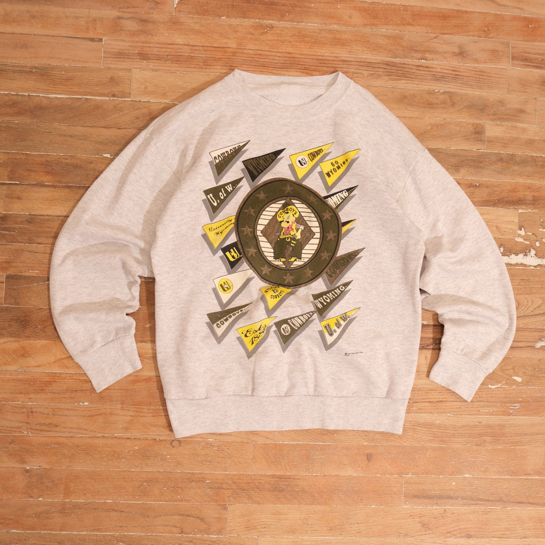 1991 1991 Wyoming Cowboys Centennial Pennant Graphic Crewneck, front view
