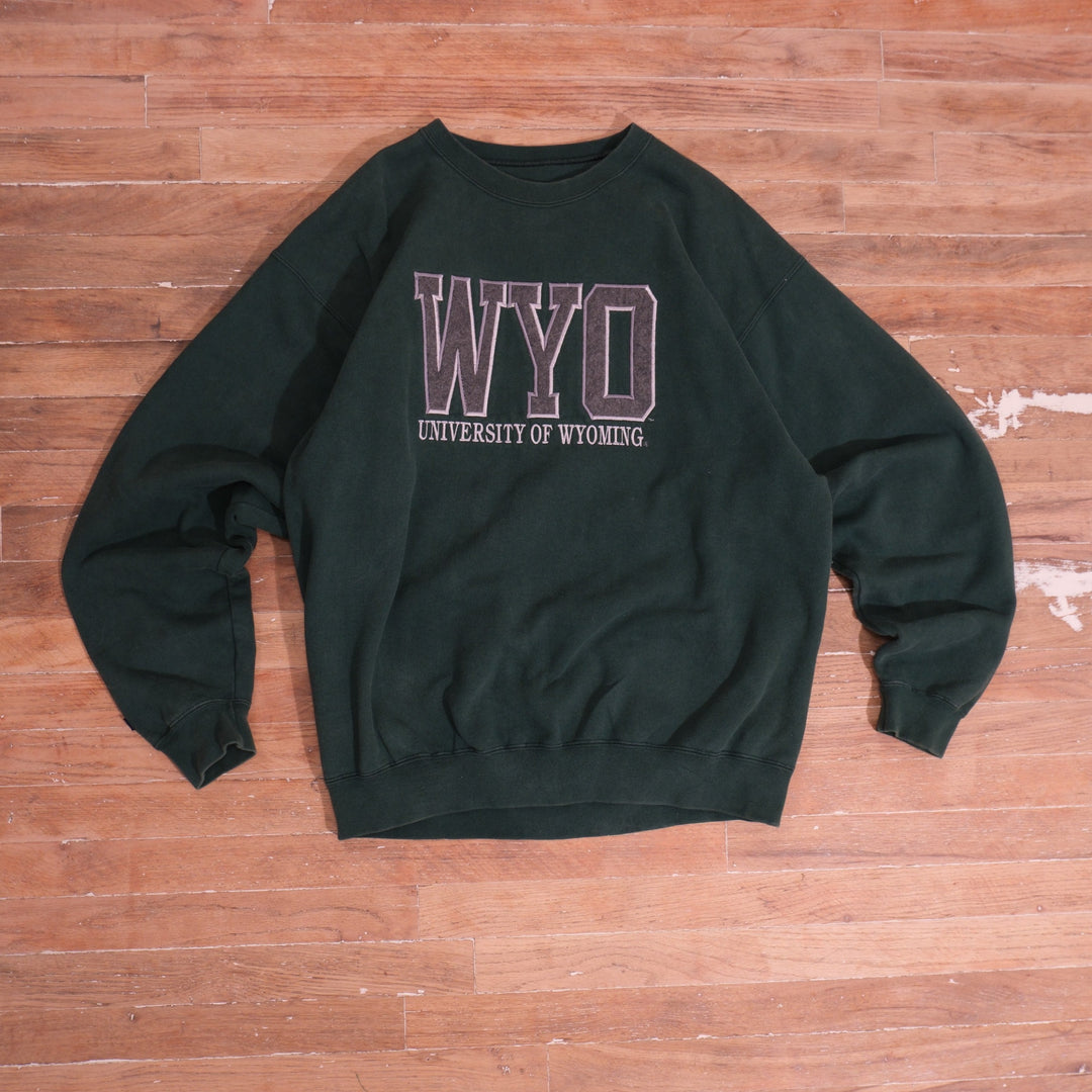 1990s 90s JanSport Wyoming WYO Forest Green Embroidered Crewneck, front view