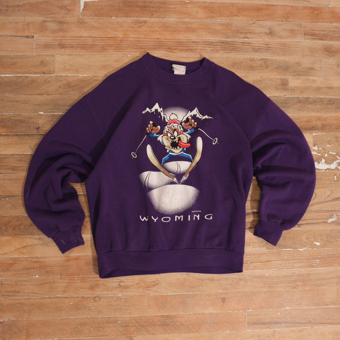 1995 1995 Looney Tunes Taz Wyoming Ski Graphic Crewneck, front view