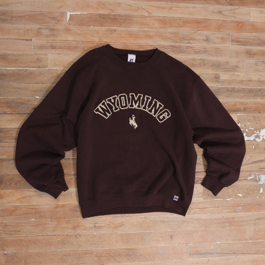 Mid-2000s Y2K Russell Athletic Wyoming Embroidered Arched Logo Crewneck, front view