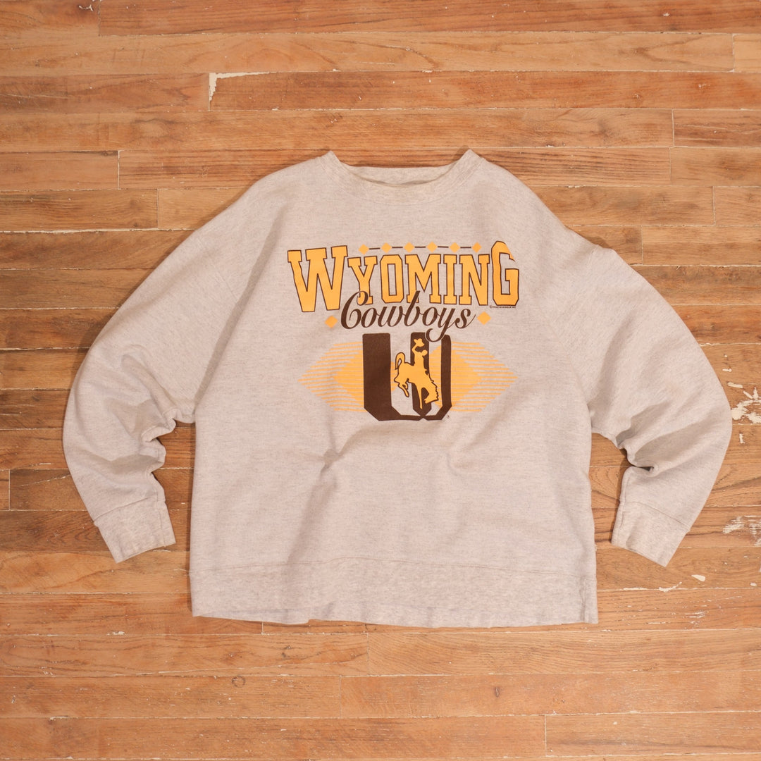 1990s 90s Wyoming Cowboys Oversized W Graphic Crewneck, full garment front view