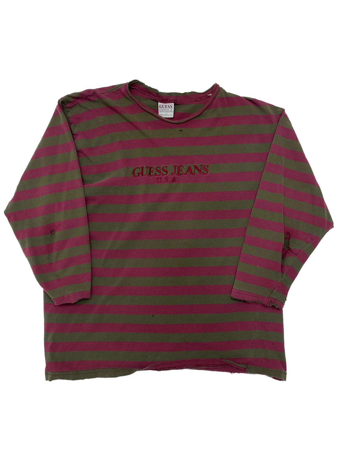 90s Guess Jeans OG Striped Long Sleeve Thrashed - West Block Vintage