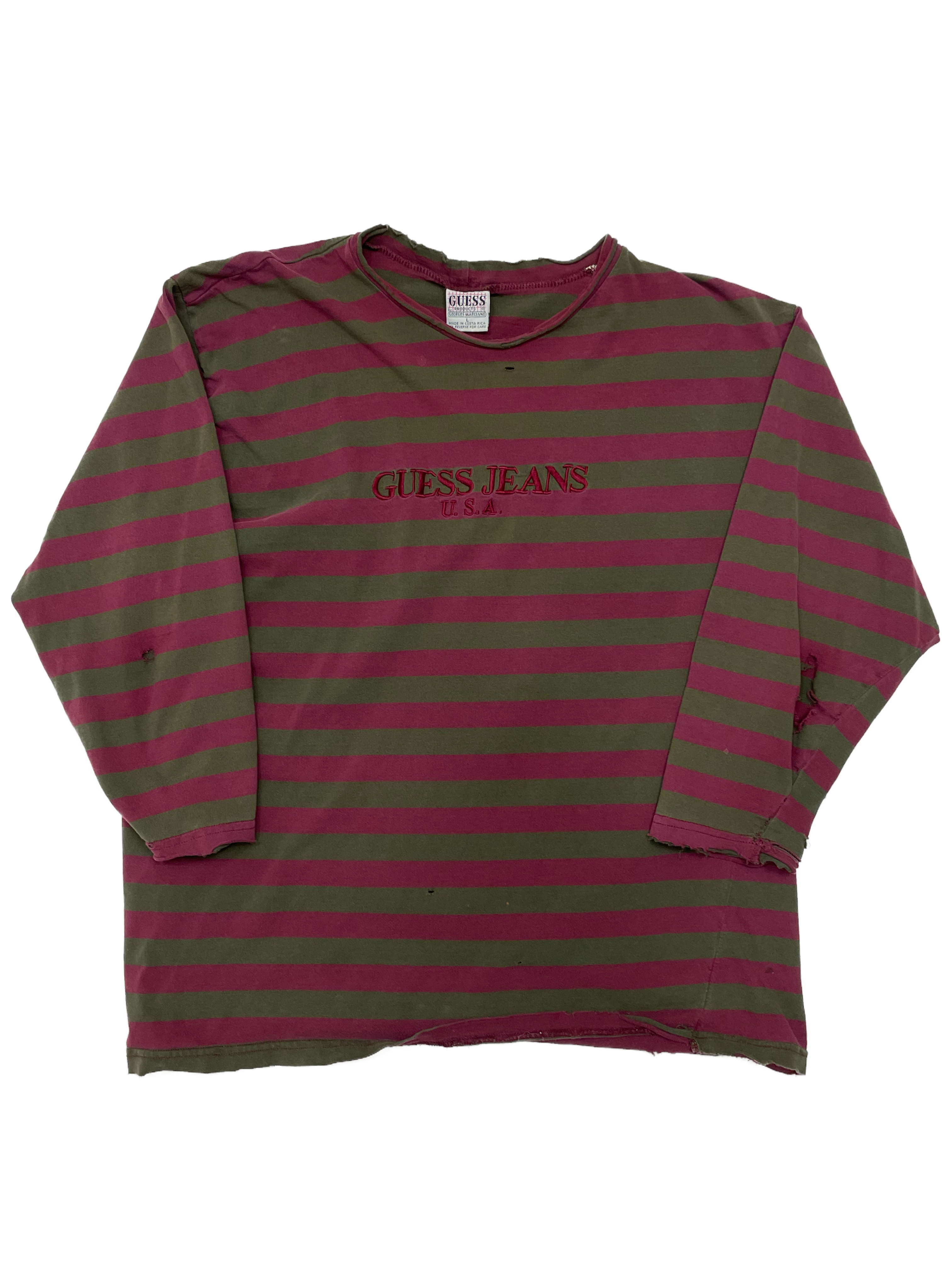 90s Guess Jeans OG Striped Long Sleeve Thrashed - West Block Vintage